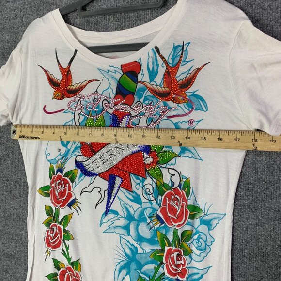 Vintage ED HARDY Y2K Bird Rose Tattoo‎ Graphic Short Sleeve Tee Size M - Picture 6 of 7